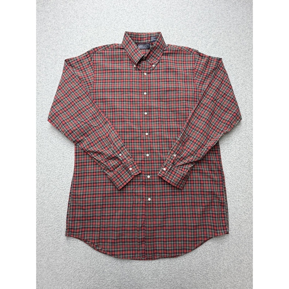 Vintage Lands' End Shirt Mens 50 Multicolor Plaid Long Sleeve Button Down 90s